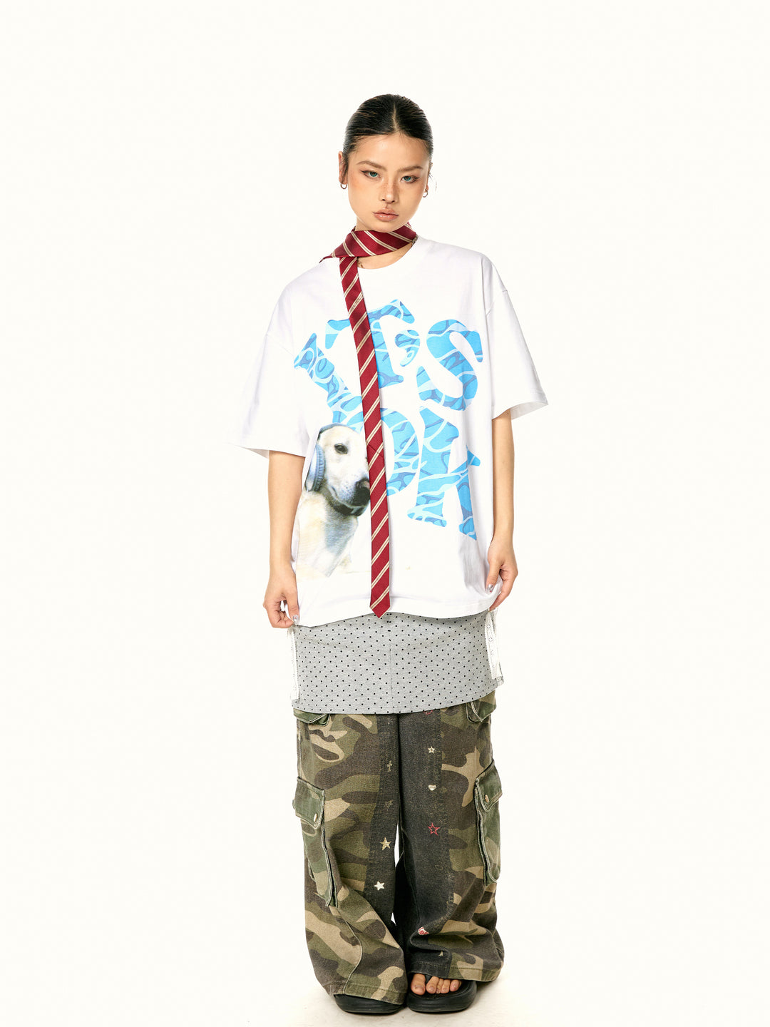Loose Graphic Print Turtleneck Top
