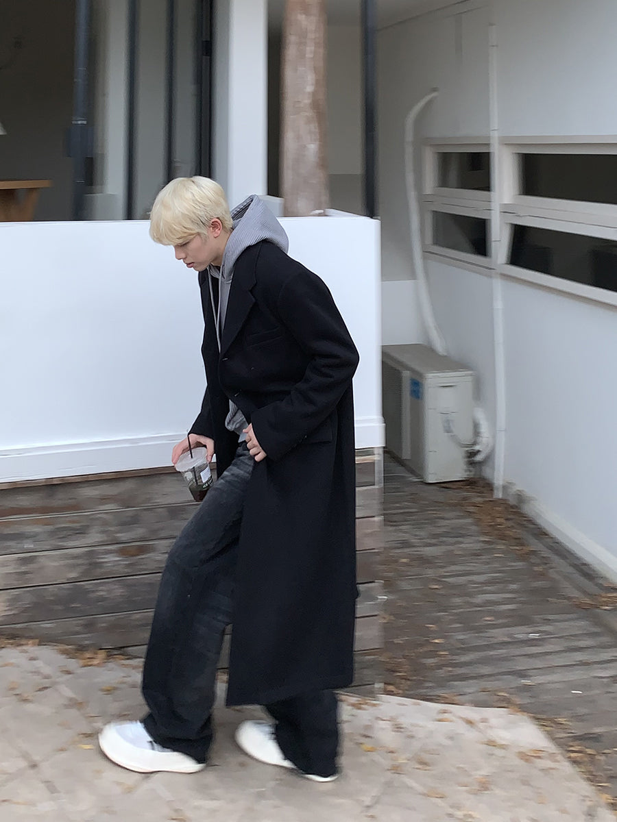Mid-Length Loose Fit Wool Overcoat