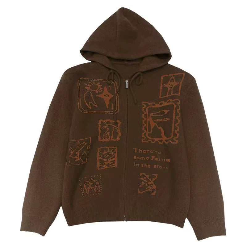 Cárdigan de punto con capucha y cremallera retro 