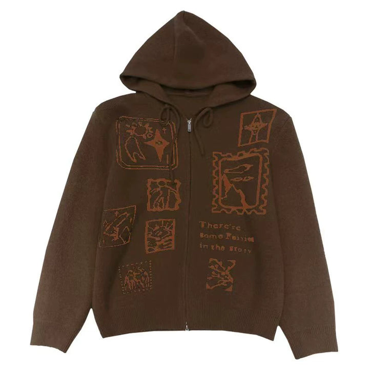 Cárdigan de punto con capucha y cremallera retro 