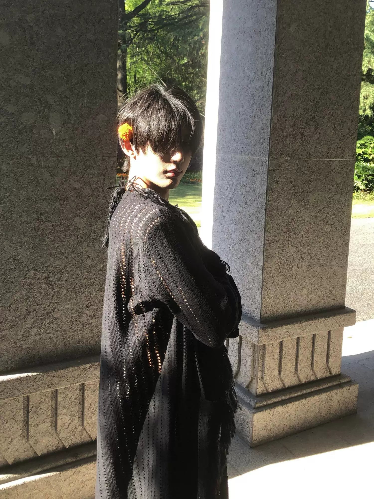 سترة كاردigan من الفراء المحبوك المجوف العتيق 