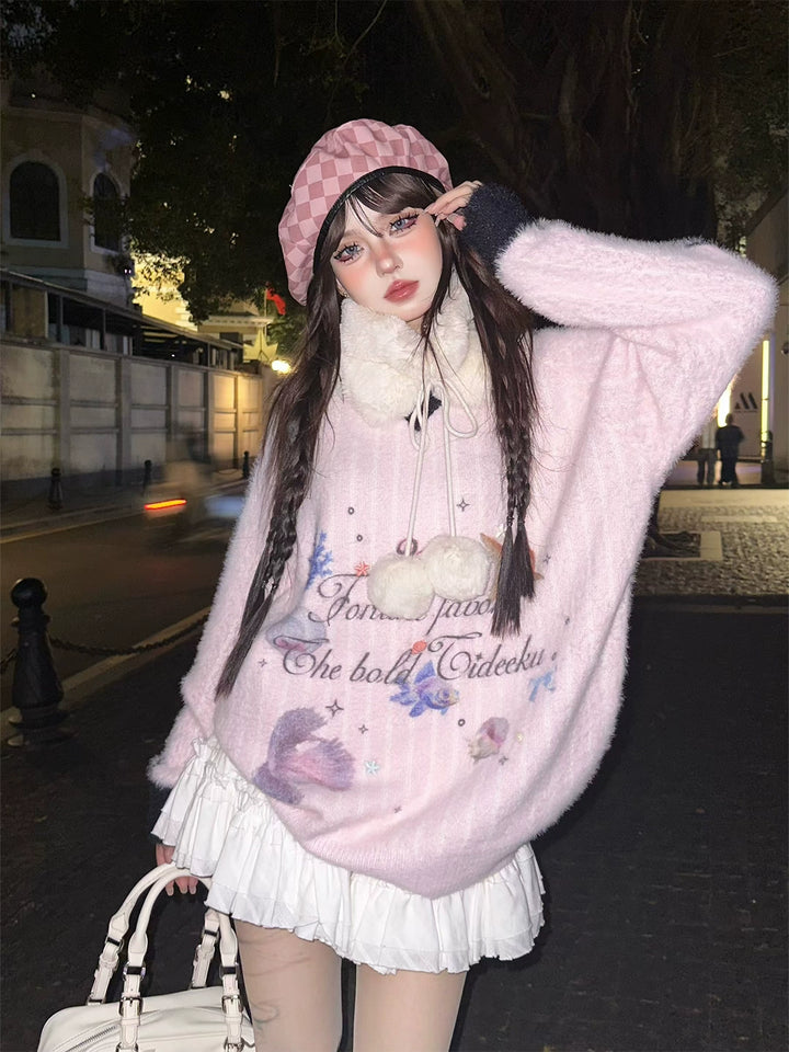 V-Neck Fuzzy Knit Sweater