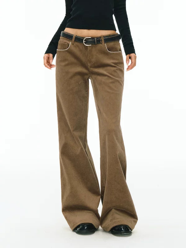 Pantaloni casual a gamba larga in corduroy 