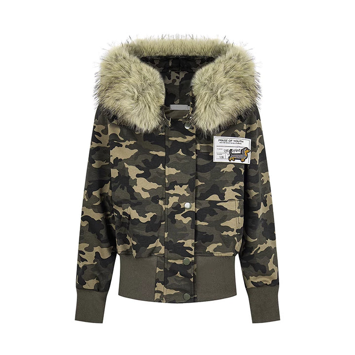 Fleece-fôret hettejakke med kamuflasjemønster 