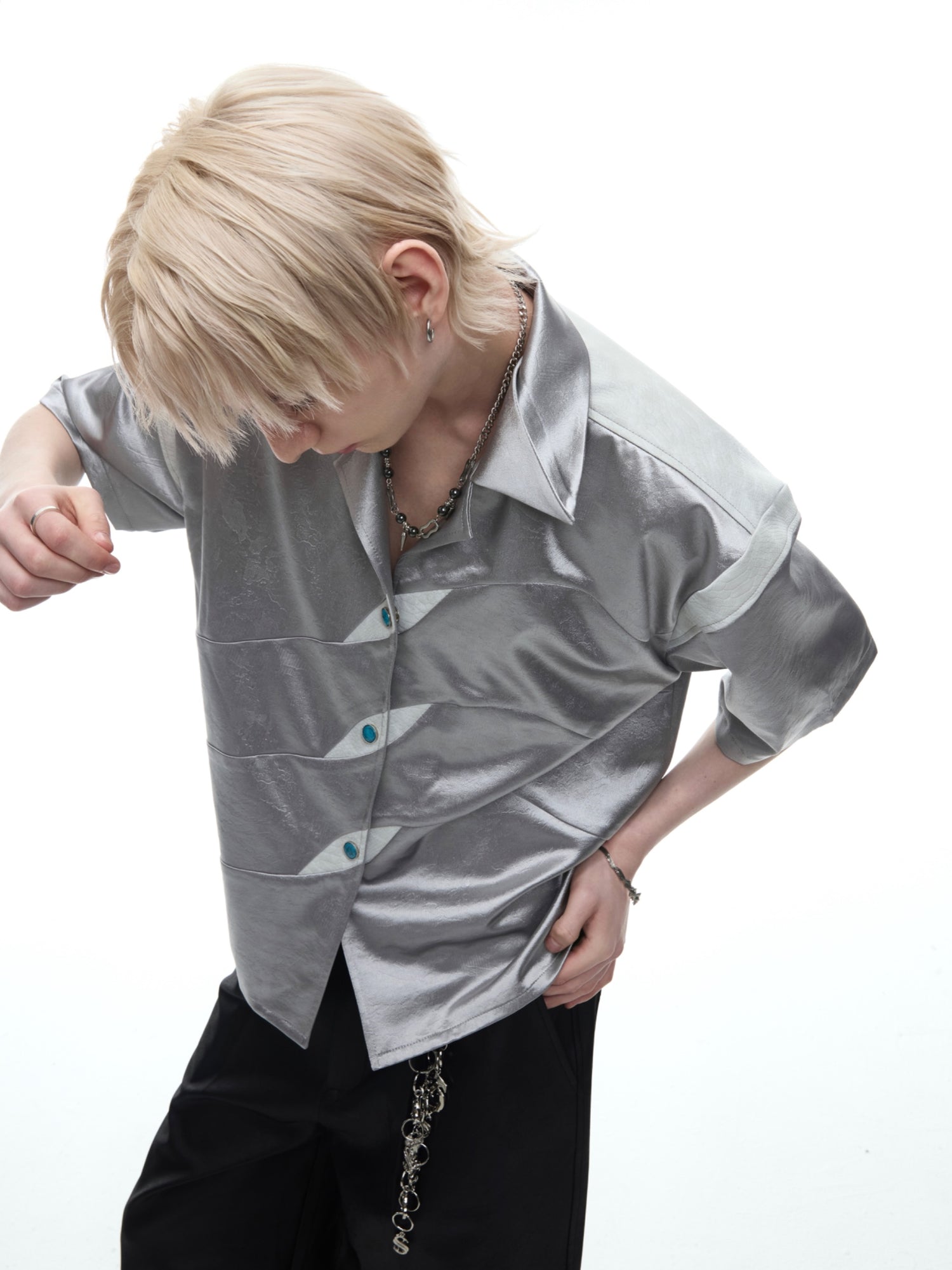 Textured Satin Short-sleeved Shirt