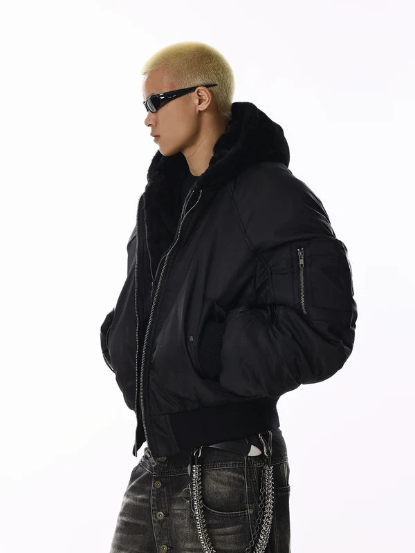 Куртка-бомбер с капюшоном и подкладкой из искусственного меха 