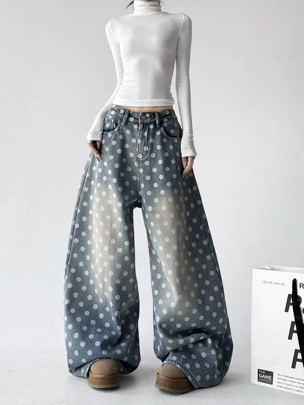 Polar Yastıklı Puantiye Desenli Geniş Paça Pantolonlar 