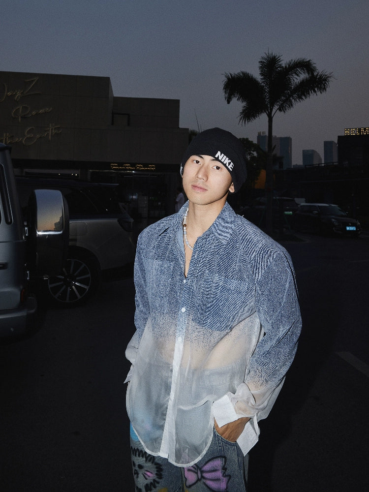 Denim Gradient Sheer Gauze Holiday Shirt