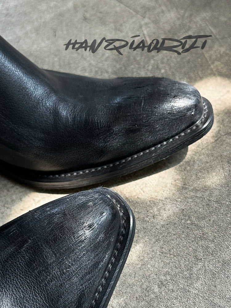 أحذية تشيلسي مدببة من جلد البقر بدون أربطة 