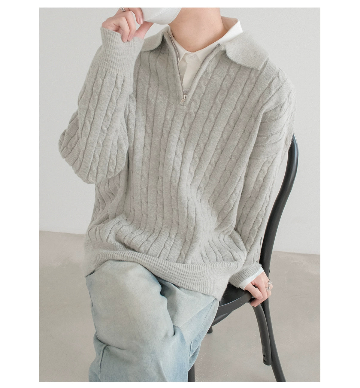 Lapel Striped Knit Pullover