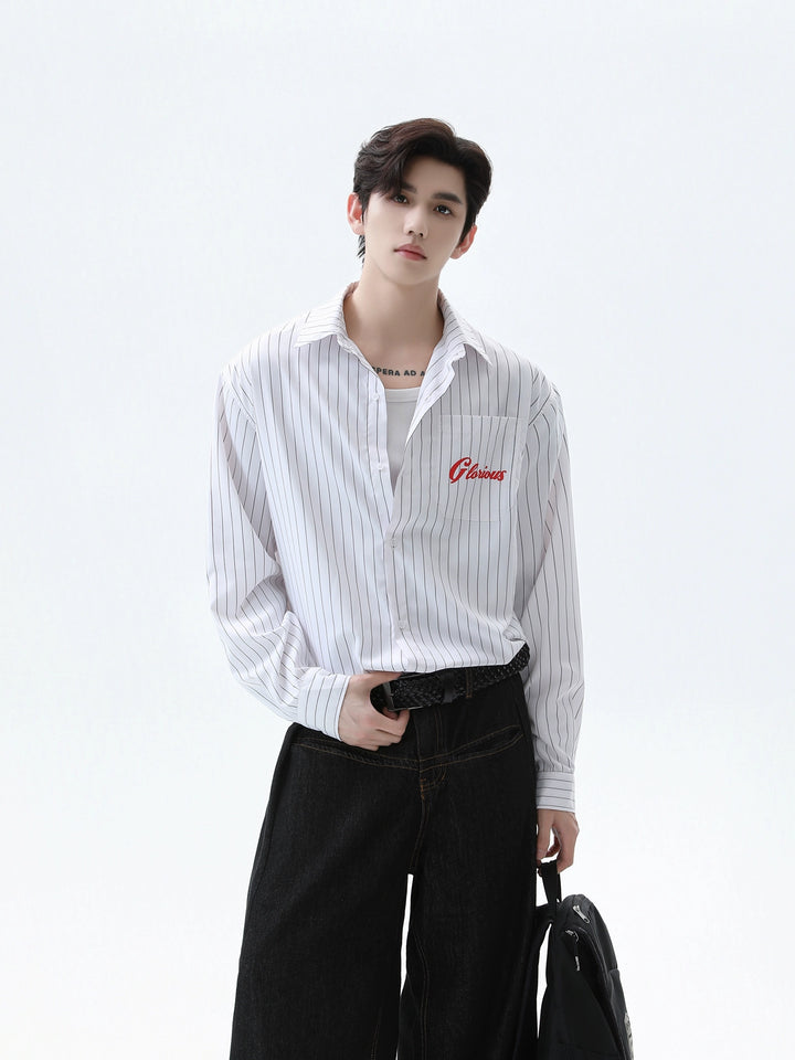 Lapel Striped Print Long Sleeve Shirt
