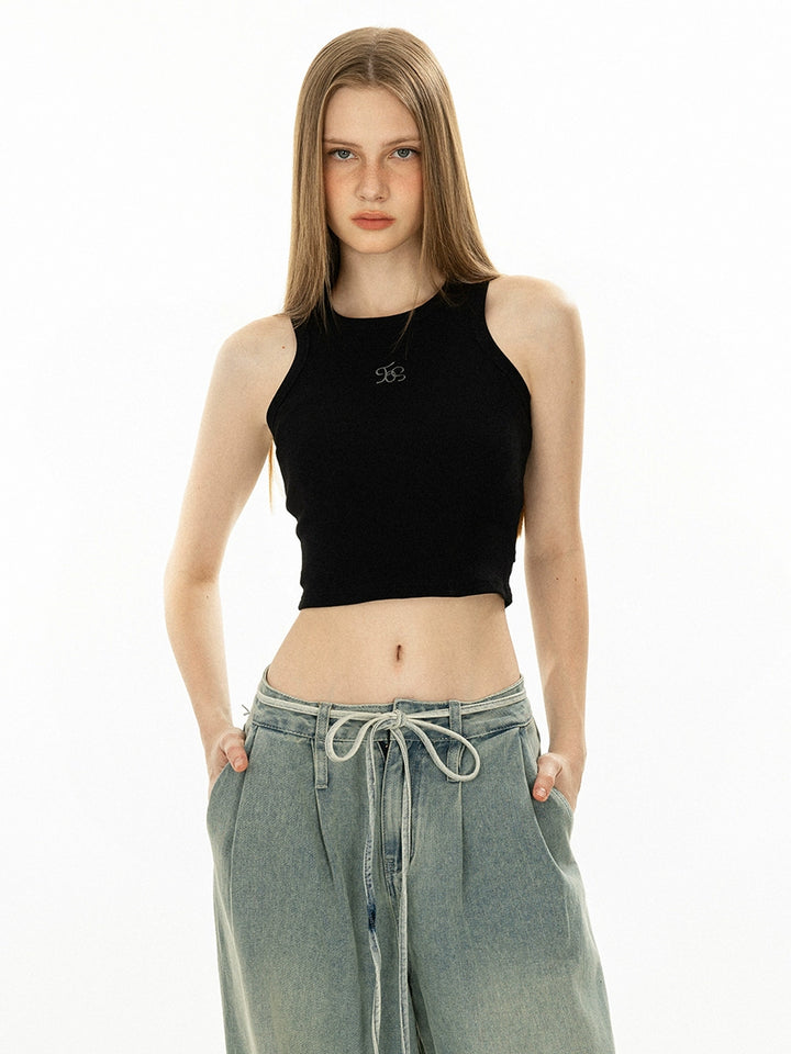 Cropped Ribbed Tank Top with Open Back