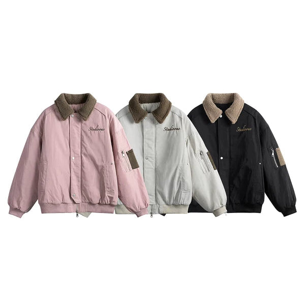 جاكيت قطن مبطن بياقة شيربا مطرزة 