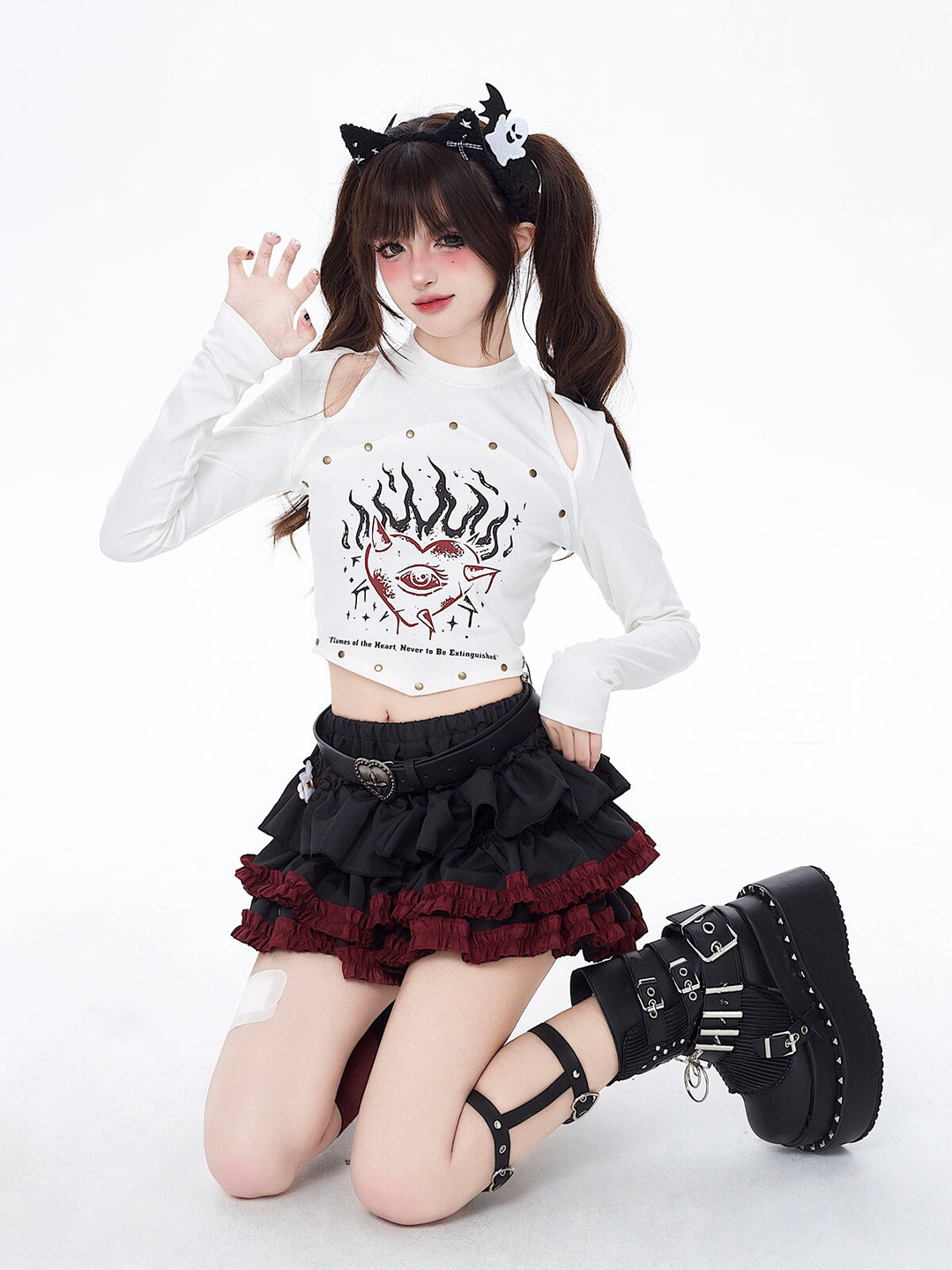 Layered Ruffle Punk Mini Skirt with Belt