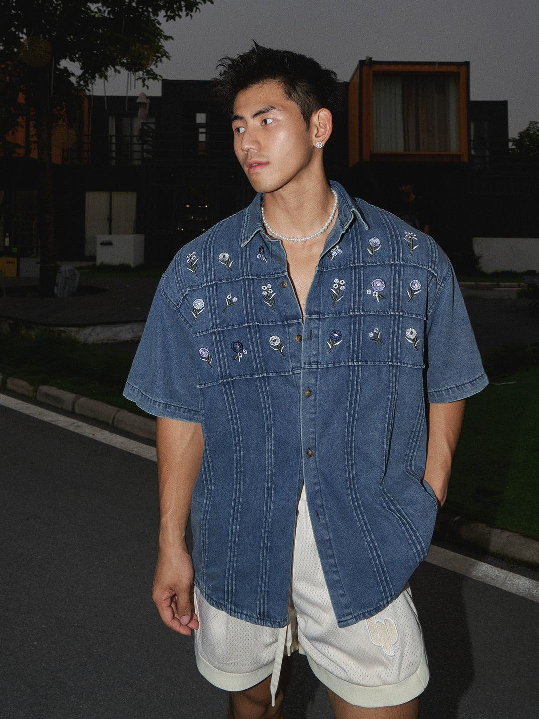 Embroidered Denim Short Sleeve Workwear Shirt
