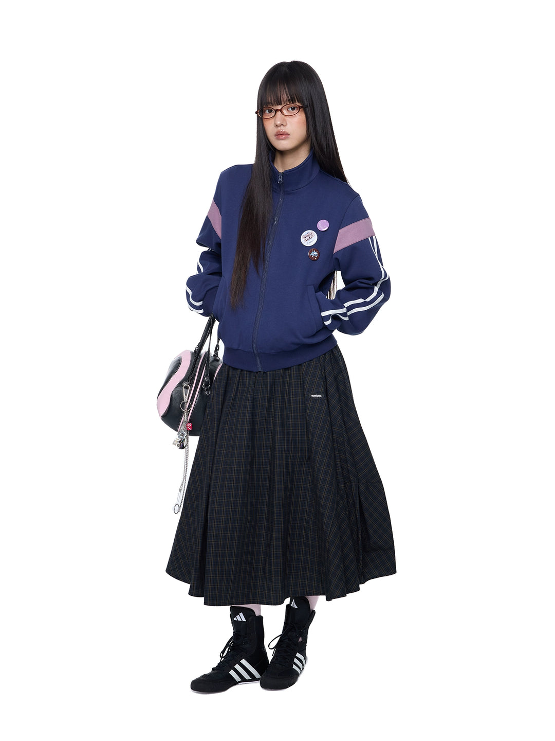 Striped Stand Collar Zipper Cardigan Jacket