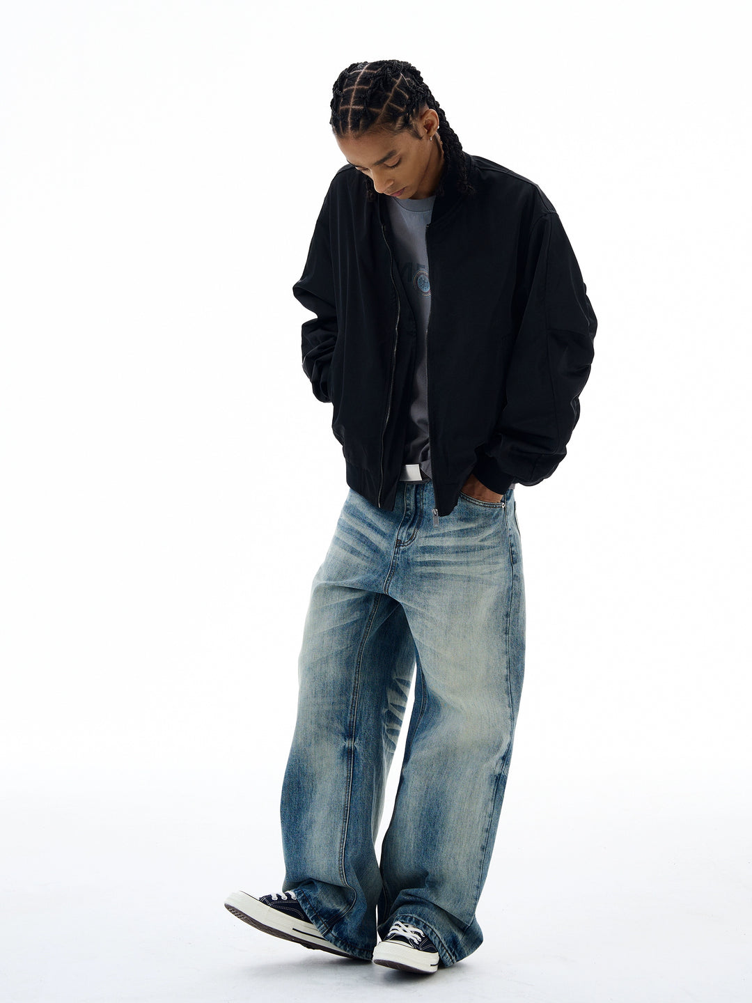 Jeans a gamba larga effetto lavato retro 