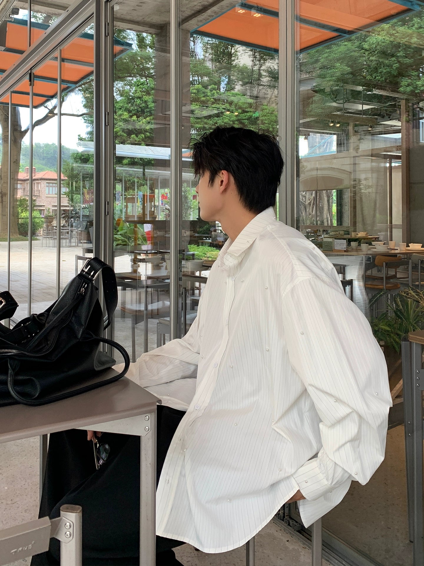 Çizgili Boncuklu Uzun Kollu Rahat Gömlek 