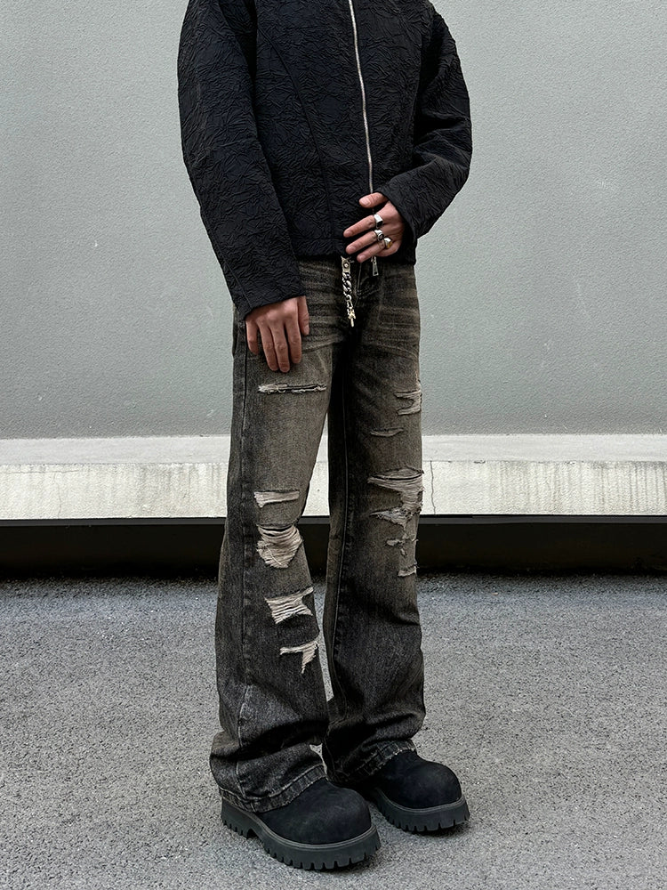 Jeans Flare Retos com Efeito Desgastado 