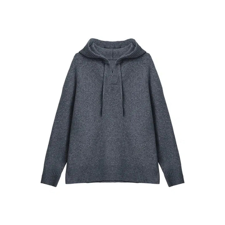 Drawstring Hooded Wool Knit Sweater