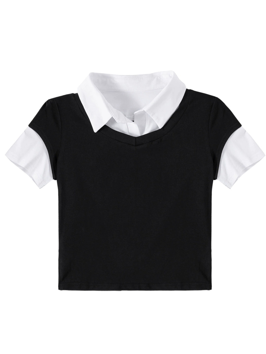 Polo Collar Spliced Short Sleeve Top