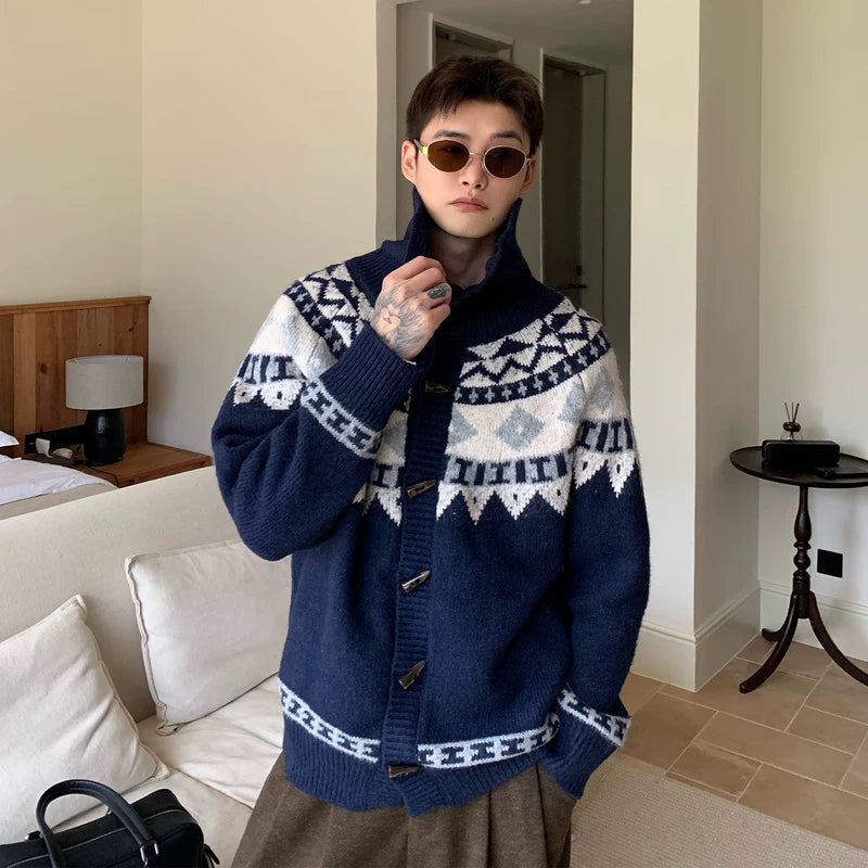 Fair Isle Wol Hoge-Hals Toggle Cardigan 