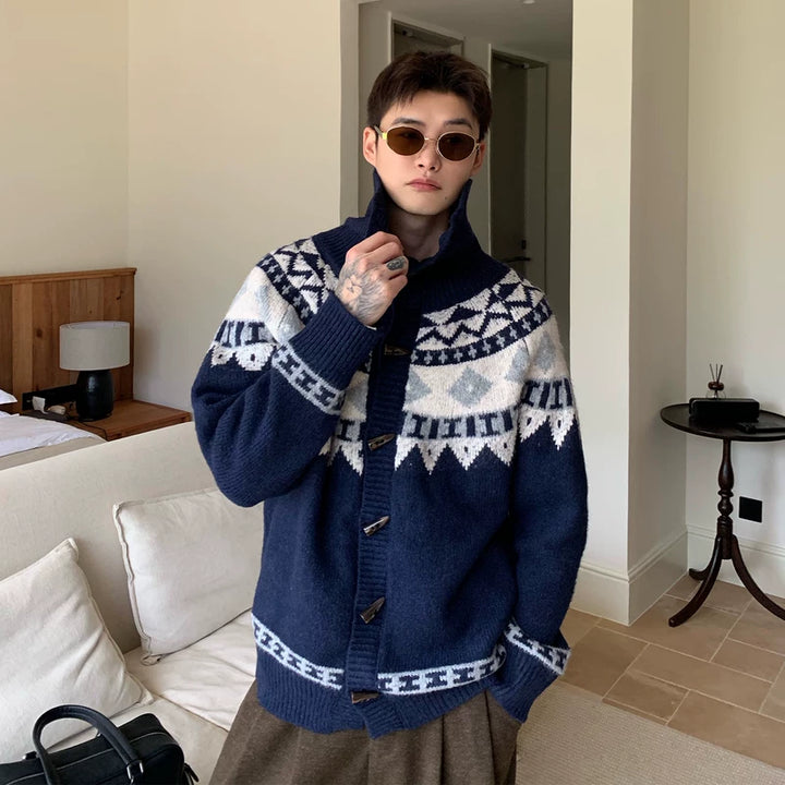 Fair Isle Wol Hoge-Hals Toggle Cardigan 