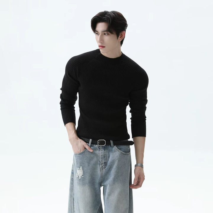 Slim Fit Ribbed Knit Raglan Sweater