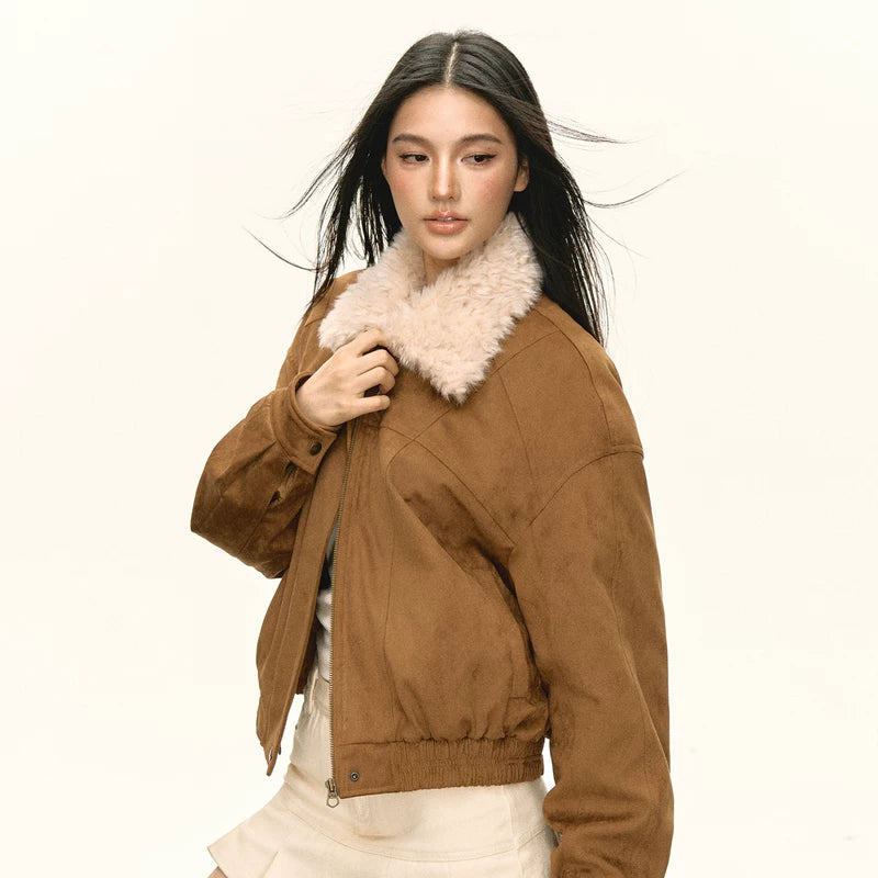 Faux Shearling Collar Short Jacket