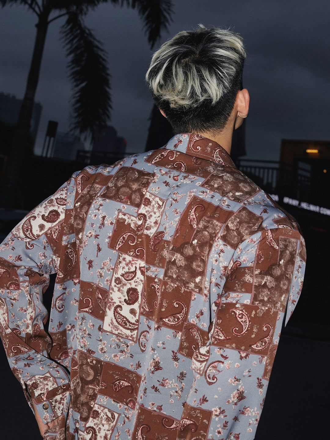 Irregular Plaid Long Sleeve  Floral Shirt