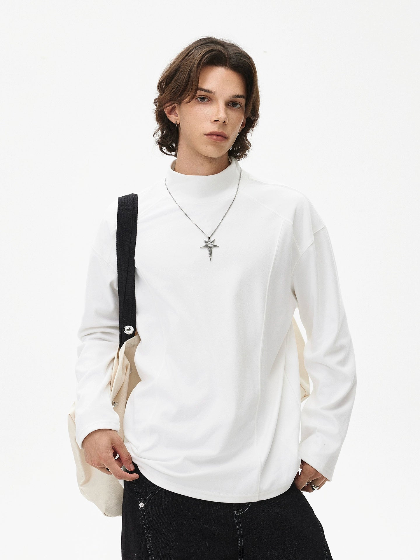 Velvet Mock Neck Long Sleeve Pullover