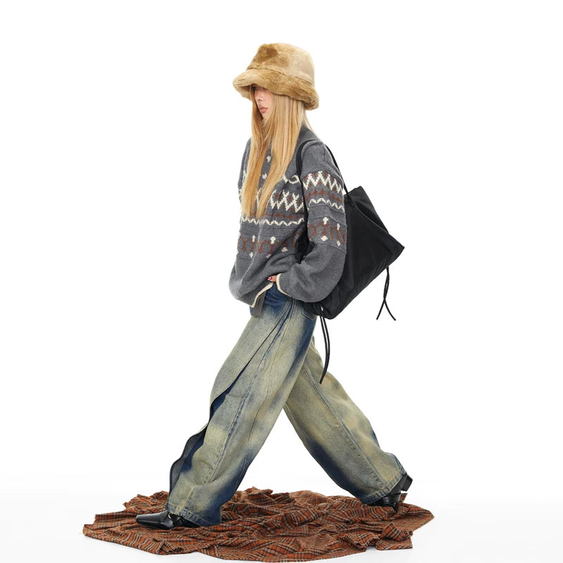 Deconstructed Patchwork Curved Jeans