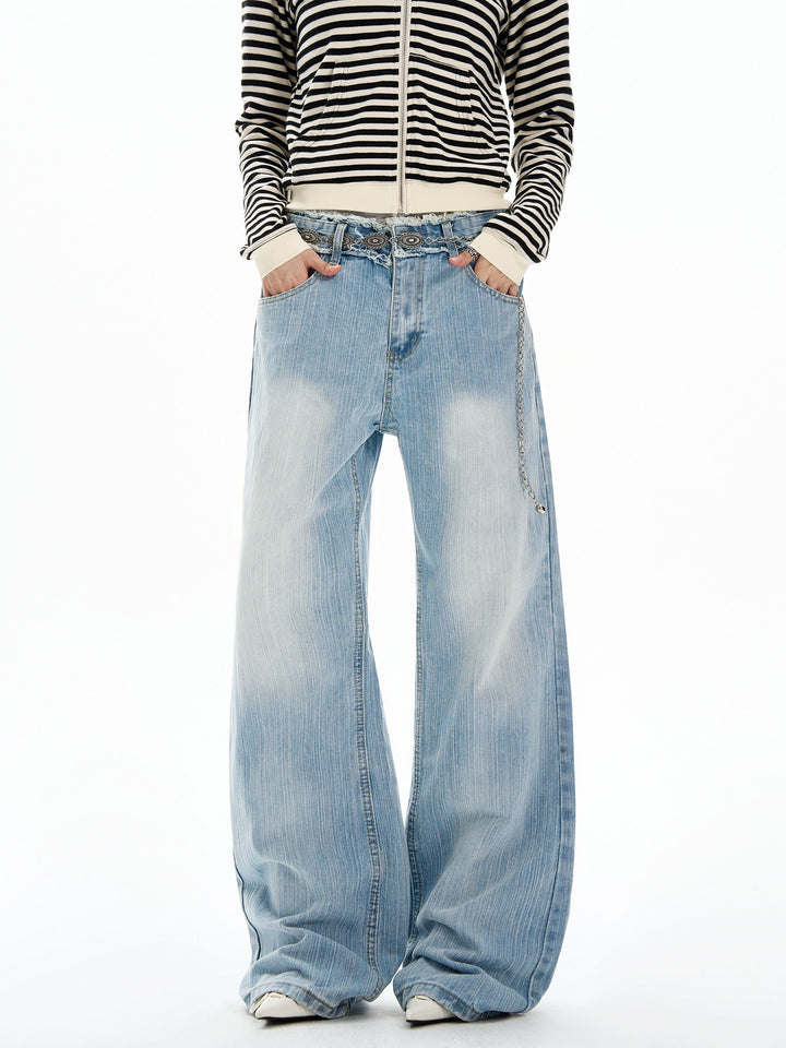 Distressed Wide Leg Pattern Pants