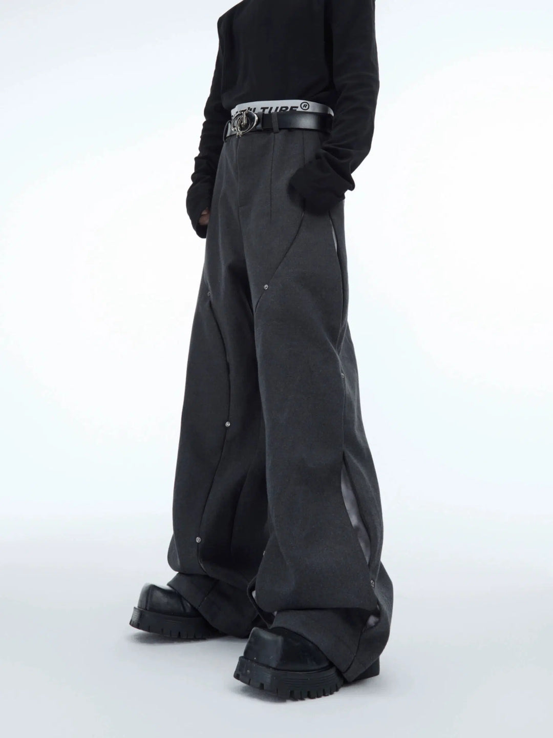 Metal Rivet Wide-leg Pants