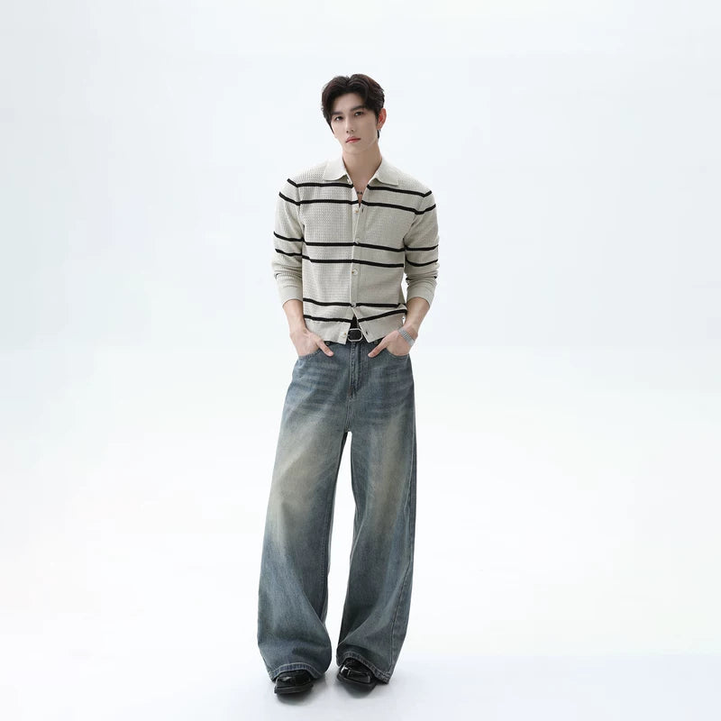 Textured Striped Knit Cardigan