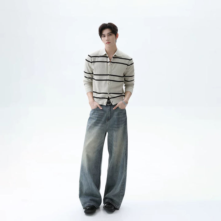 Textured Striped Knit Cardigan