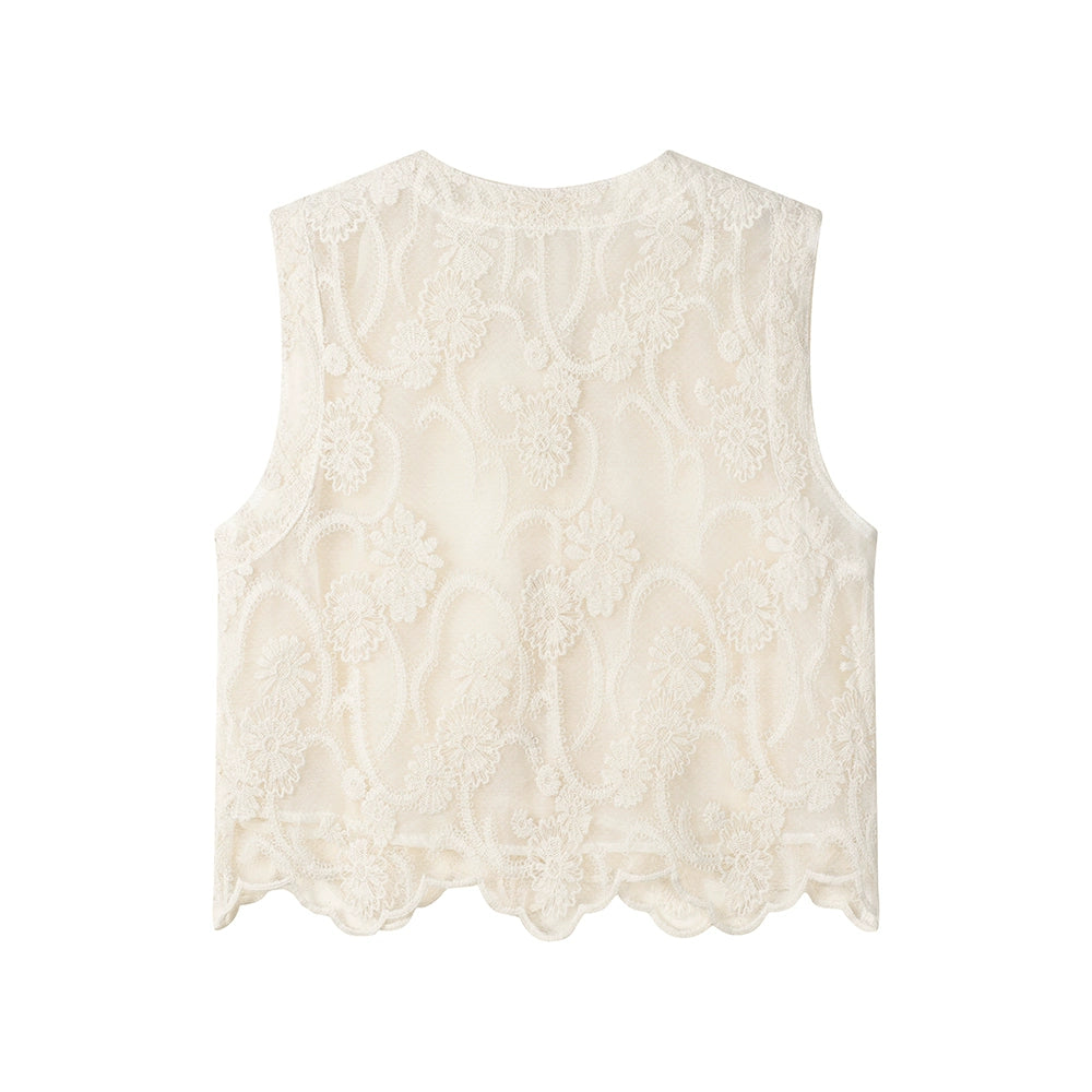 Chemisier sans manches en dentelle brodée de style chinois 