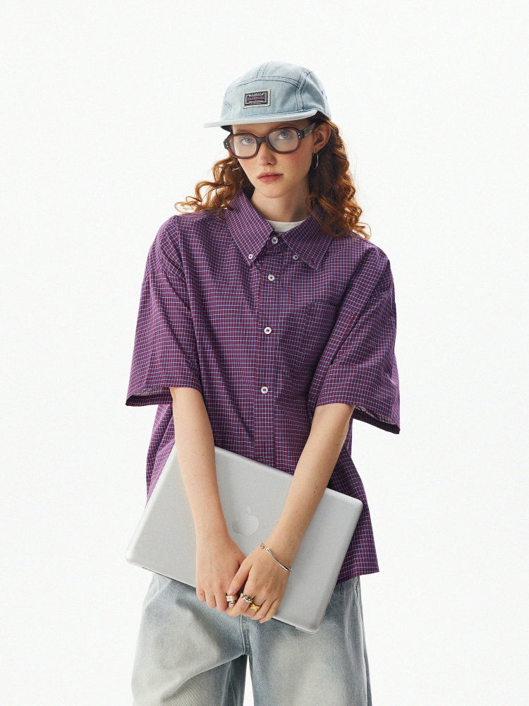 Short Sleeve Plaid Button-Up Shirt