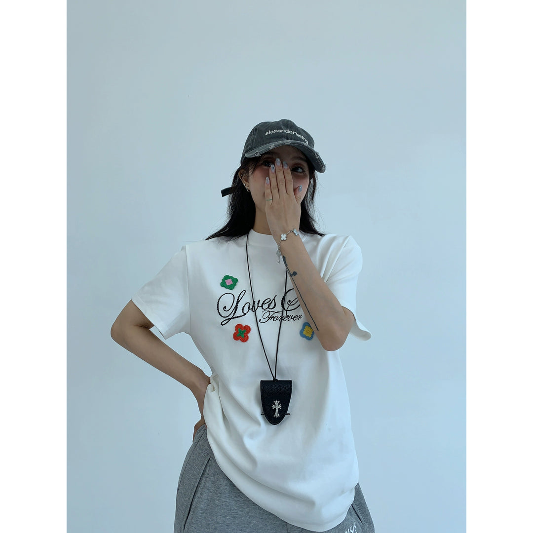T-shirt s krátkým rukávem s těžkou výšivkou 