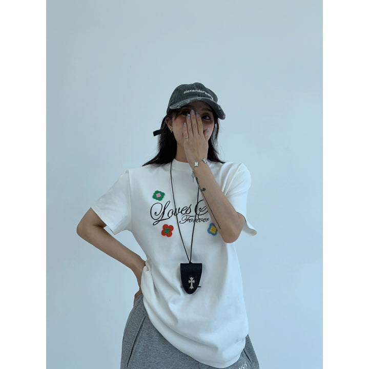 T-shirt s krátkým rukávem s těžkou výšivkou 