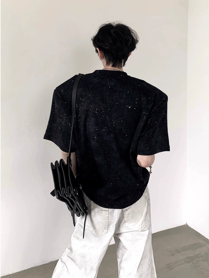 Metall Design Schulterpolster Kurzarm Pullover 
