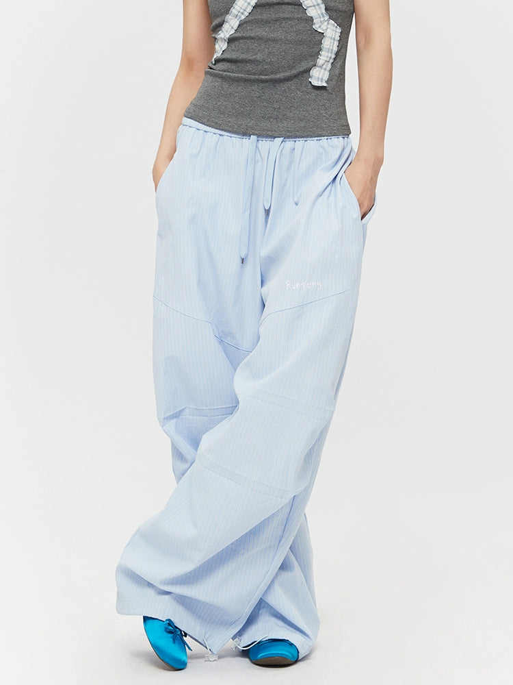 Striped Wide-Leg Casual Ankle Pants