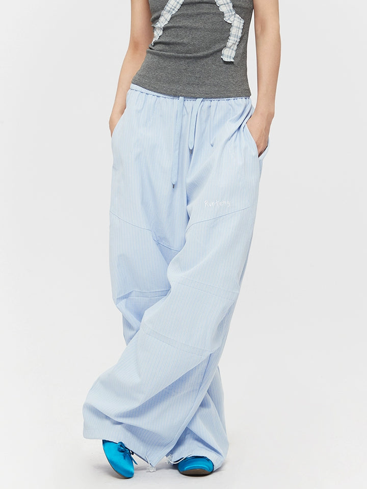 Striped Wide-Leg Casual Ankle Pants