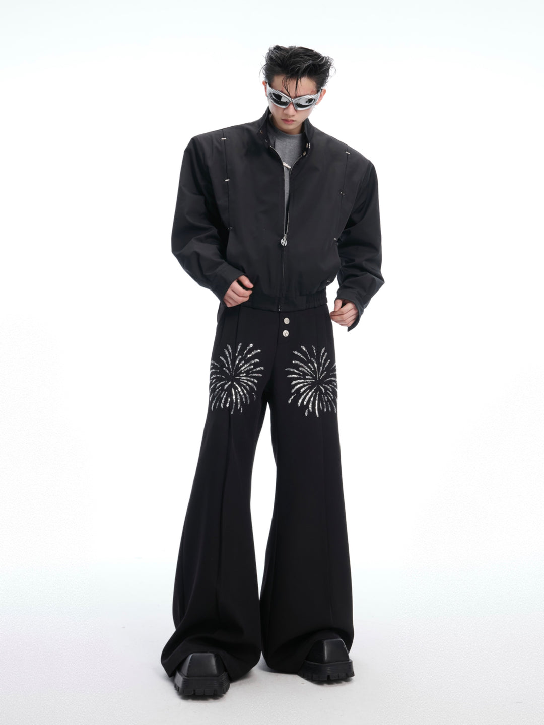 Sequined Button Wide Leg Pants