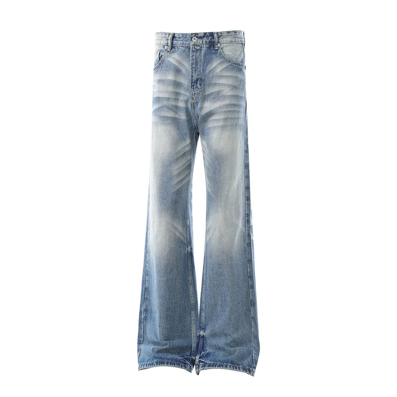Yıkanmış Geniş Paça Düz Kesim Jean Pantolonlar 
