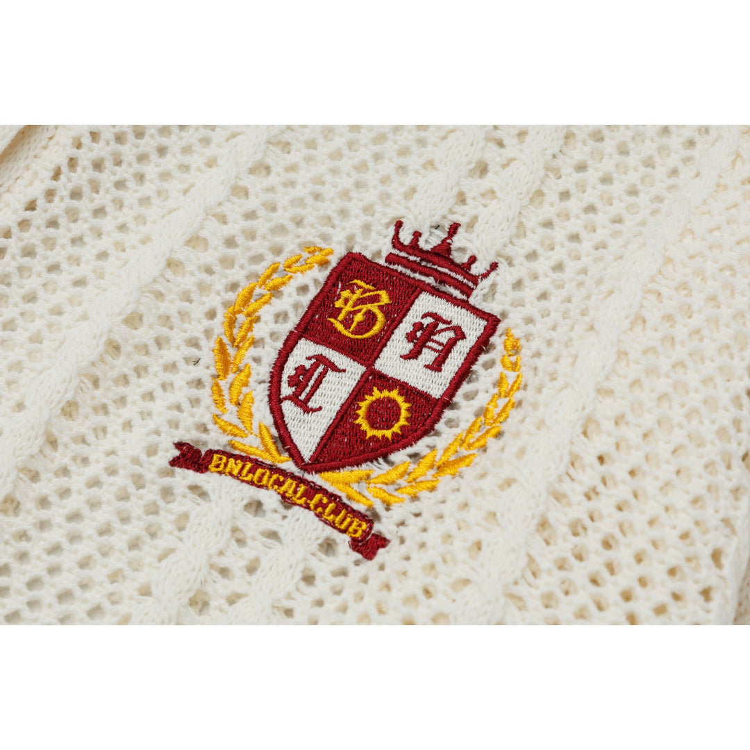 V-Ausschnitt bestickte Strickbuchstaben-Cardigan 