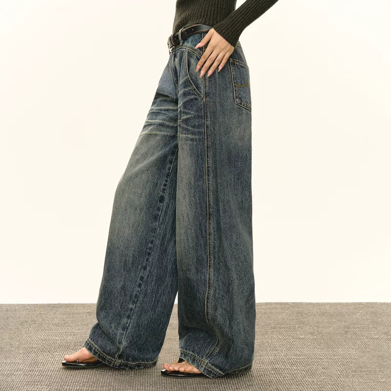 High Waist Wide Leg Jeans (No Belt Included）