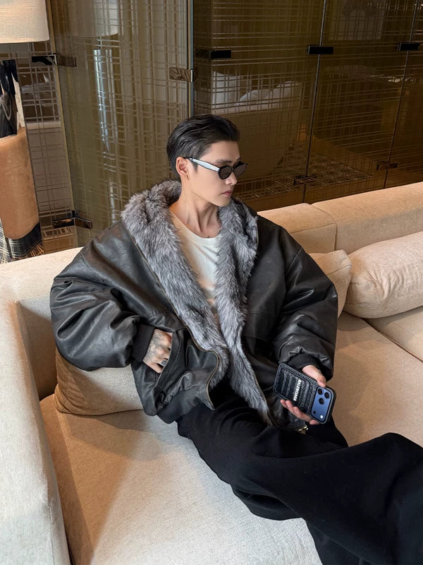 Куртка с капюшоном из искусственной кожи с флисовой подкладкой 