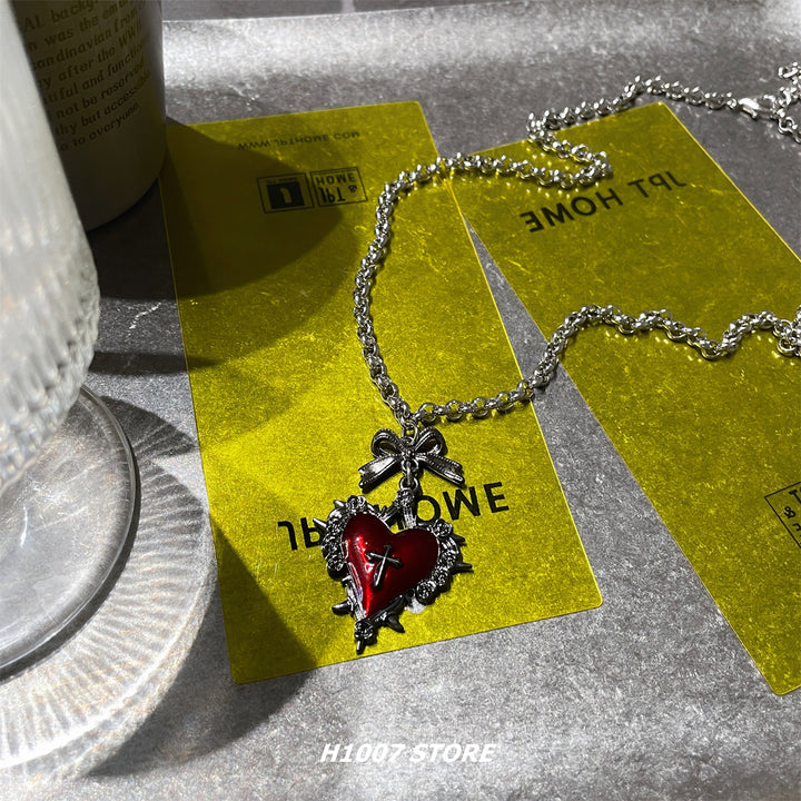 Heart Cross Retro Pendant Necklace