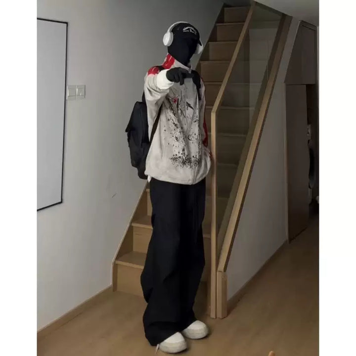 Veste en suède distressed avec graffiti et rayures 